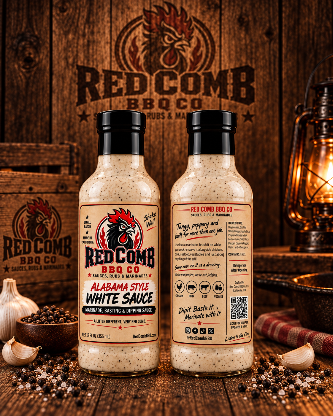 Alabama Style White Sauce — Red Comb BBQ Co. Marinade, Basting & Dipping Sauce, 12 oz bottle